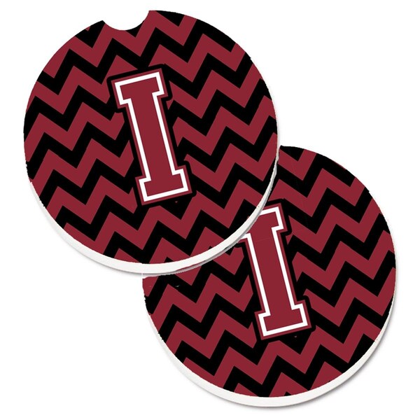 Carolines Treasures Letter I Chevron Garnet and Black Set of 2 Cup Holder Car Coaster CJ1052-ICARC - main